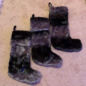 Black faux fur Christmas stockings Nicole Miller ombre